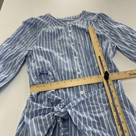 Evereve Dress Womens Small Blue White Striped Maisy Tie Waist‎ Button Down New - Picture 8 of 9